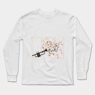 Black trumpet with colorful swirls and floral elements Long Sleeve T-Shirt